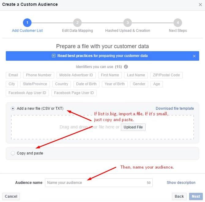 email list facebook name audience