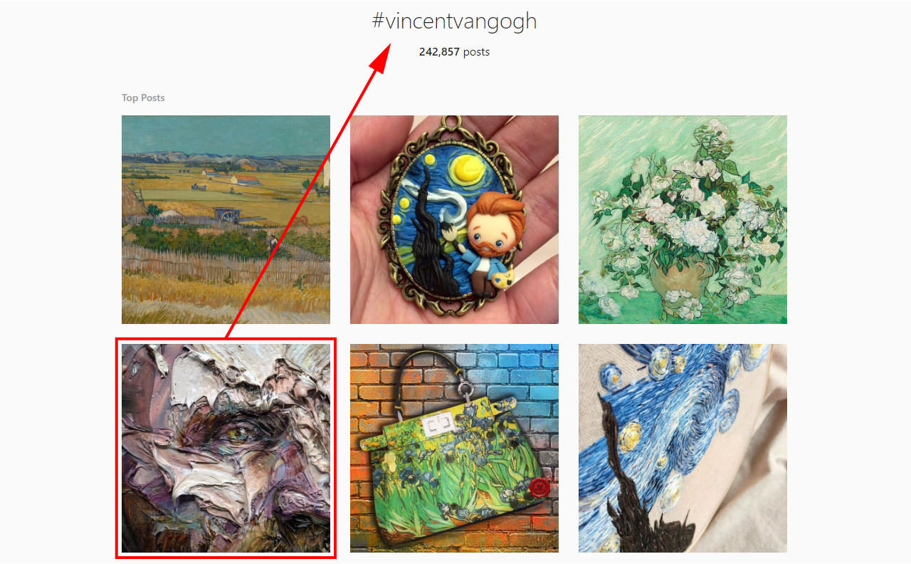 This image shows an example of one of Mathieu Laca's posts that ranked high for #vincentvangoh.