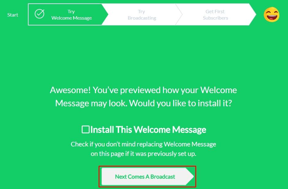 send manychat welcome message preview