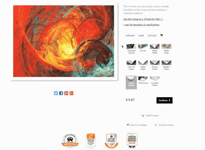 artstorefront website page example